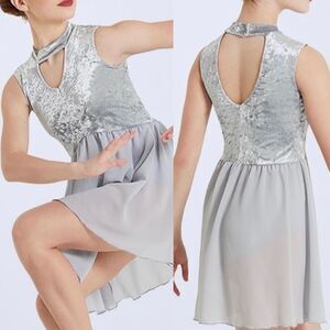 WEISSMAN Dance Costume LA LUNE 12066 gray silver velvet dress MC child MC 10/12
